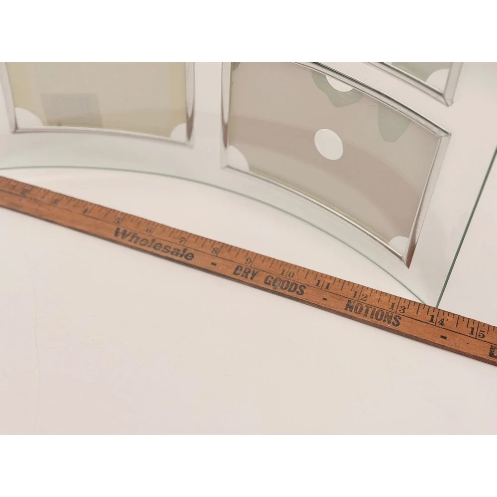 Modern Curved Glass 4 Opening Multi Picture Frame Silver Trim Tabletop 14.5x10.5